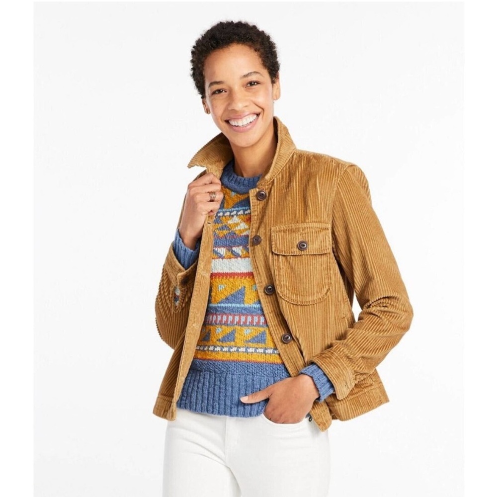 L.L. Bean Women's Tan Signature Wide-Wale Shirt Jacket Size M In Corduroy - Picture 6 of 9